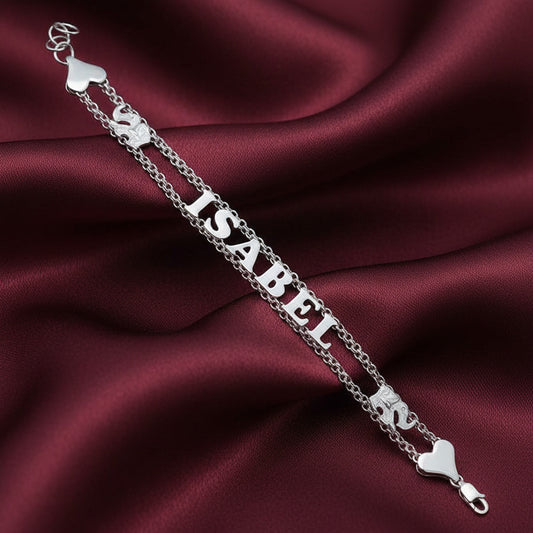 Pulsera Nombre Isabel con Elefantes Sagrados de Plata de Ley 925 - Amuleto de Sabiduría, Abundancia y Regalo de Protección Personalizada