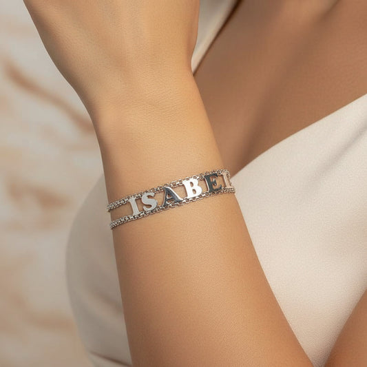 Pulsera Nombre Isabel con Elefantes Sagrados de Plata de Ley 925 - Amuleto de Sabiduría, Abundancia y Regalo de Protección Personalizada