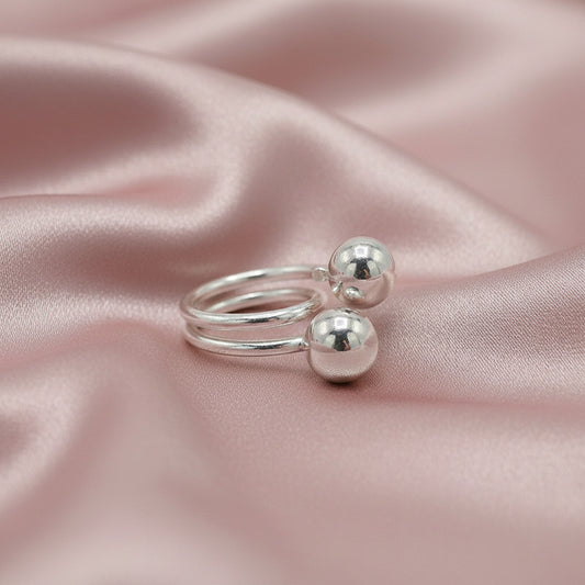 Anillo de Bolas en Plata de Ley 925 - Sortija en Espiral Doble y Regalo Atemporal Minimalista