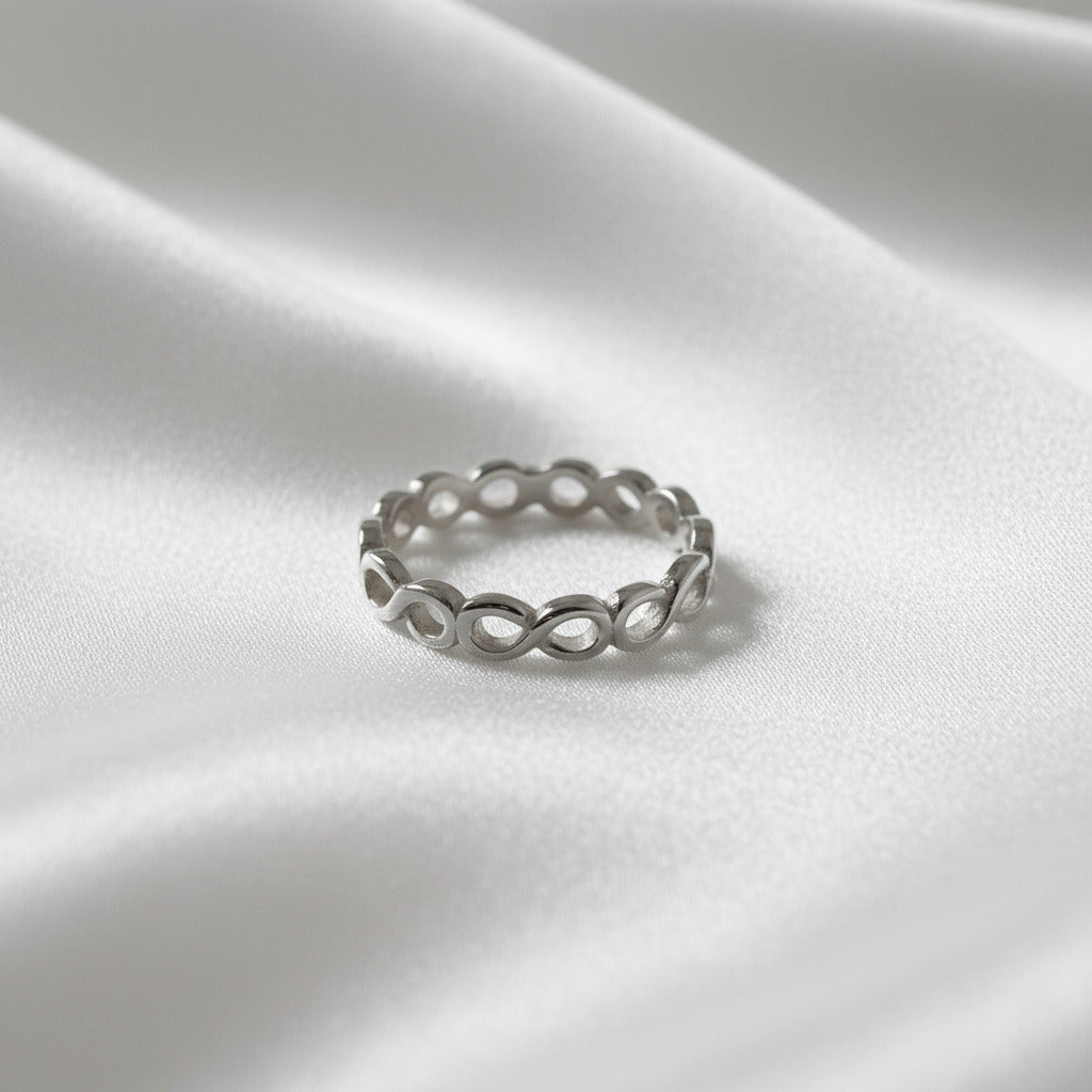 Anillo de Plata de Ley 925 con Símbolo de Infinito Continuo - Sortija Fina Midi de 4mm para Regalo Atemporal