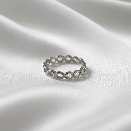 Anillo de Plata de Ley 925 con Símbolo de Infinito Continuo - Sortija Fina Midi de 4mm para Regalo Atemporal