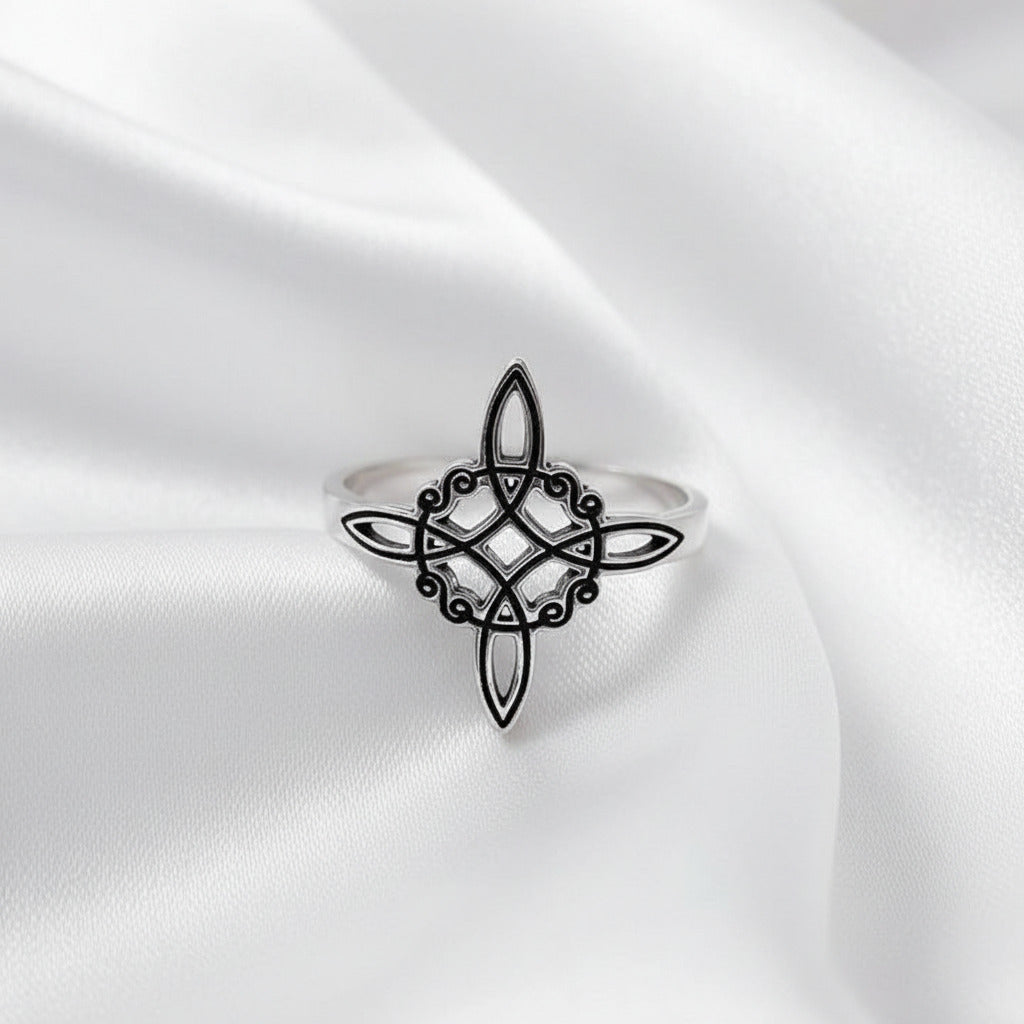 Anillo Nudo de Bruja en Plata de Ley 925 Oxidada - Amuleto de Protección y Regalo Místico Ancestral