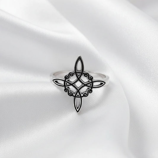 Anillo Nudo de Bruja en Plata de Ley 925 Oxidada - Amuleto de Protección y Regalo Místico Ancestral