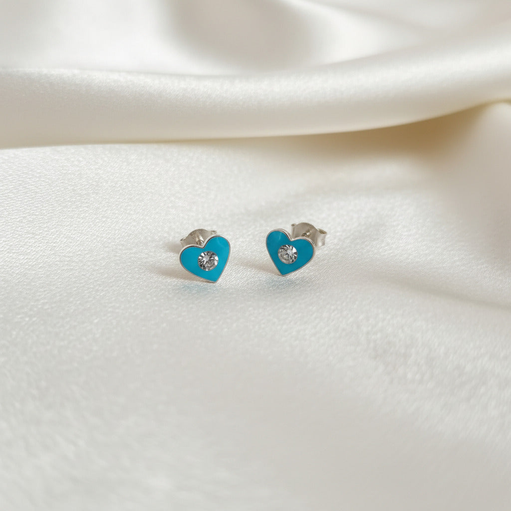 Pendientes Corazón Celeste "Cielo y Paz" – Plata de Ley 925 y Circonita (6mm)