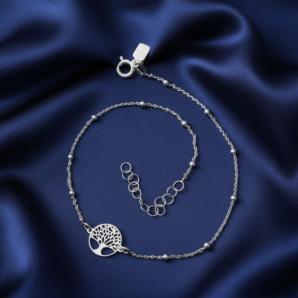 Tobillera Árbol de la Vida de Plata de Ley 925 - Amuleto de Conexión Sagrada y Regalo de Protección Spiritual