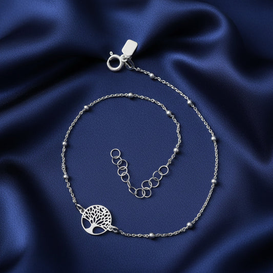 Tobillera Árbol de la Vida de Plata de Ley 925 - Amuleto de Conexión Sagrada y Regalo de Protección Spiritual
