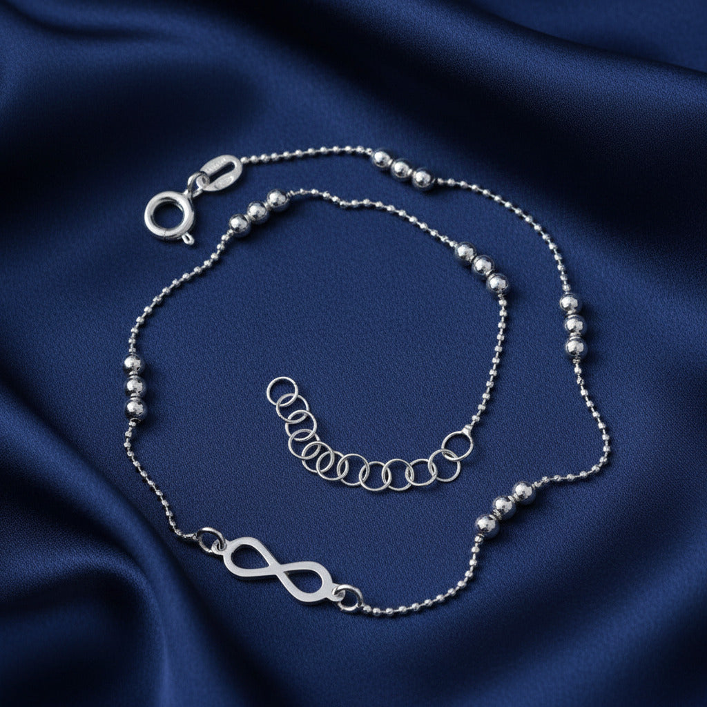 Tobillera Infinito de Plata de Ley 925 - Amuleto de Flujo Eterno y Regalo de Protección Espiritual