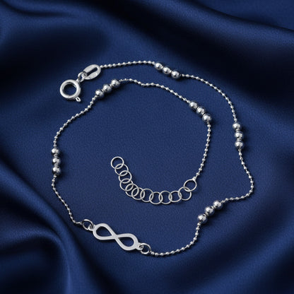 Tobillera Infinito de Plata de Ley 925 - Amuleto de Flujo Eterno y Regalo de Protección Espiritual