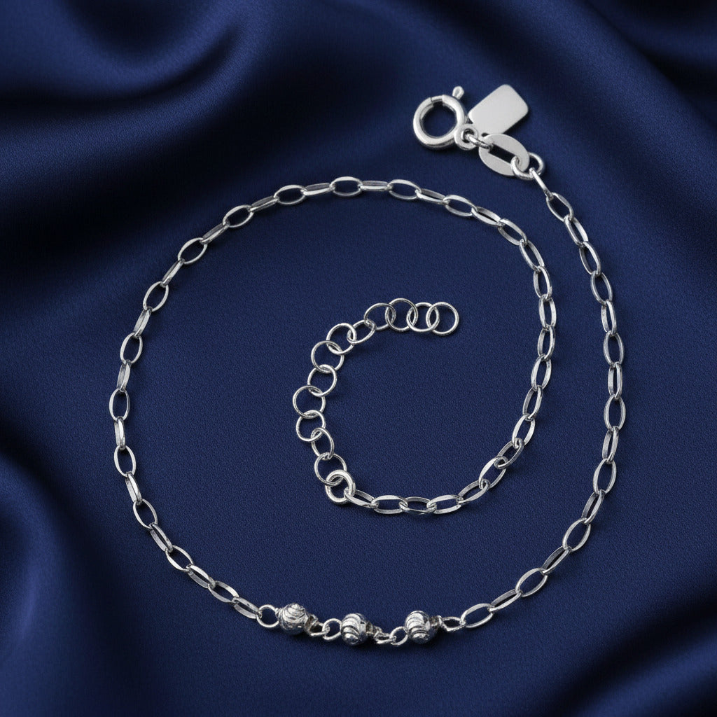 Tobillera de Plata de Ley 925 con Bolas Talladas - Amuleto de Refracción Energética y Regalo de Protección