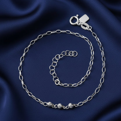 Tobillera de Plata de Ley 925 con Bolas Talladas - Amuleto de Refracción Energética y Regalo de Protección