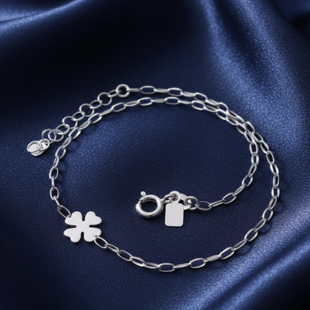 Tobillera Trébol de Plata de Ley 925 - Amuleto de Buena Fortuna y Regalo de Protección Espiritual