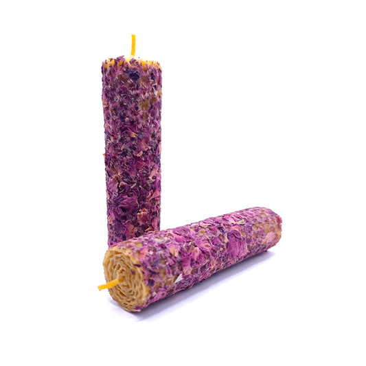 Velas de Miel con Pétalos de Rosa. Amor y Armonía. Pack 2 velas.
